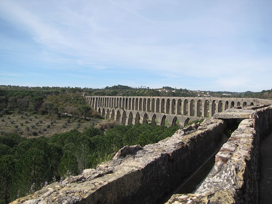 aqueduct, bridge, historic, old, tomar, portugal, architecture, HD wallpaper