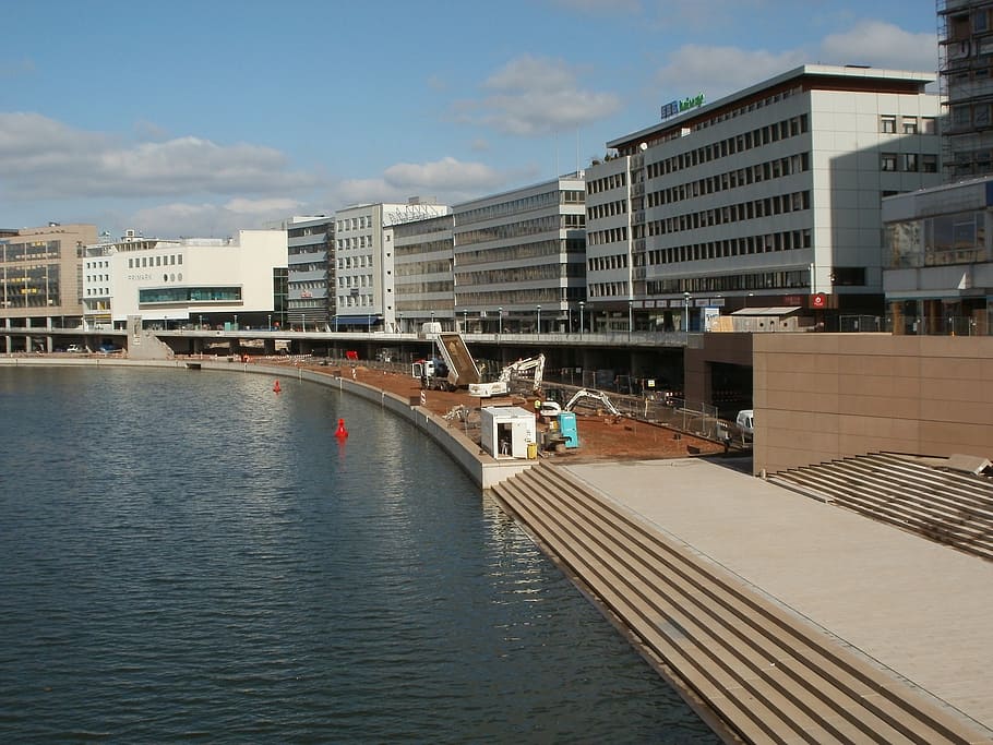 berliner promenade, saarbruecken, river, riverside, buildings, HD wallpaper