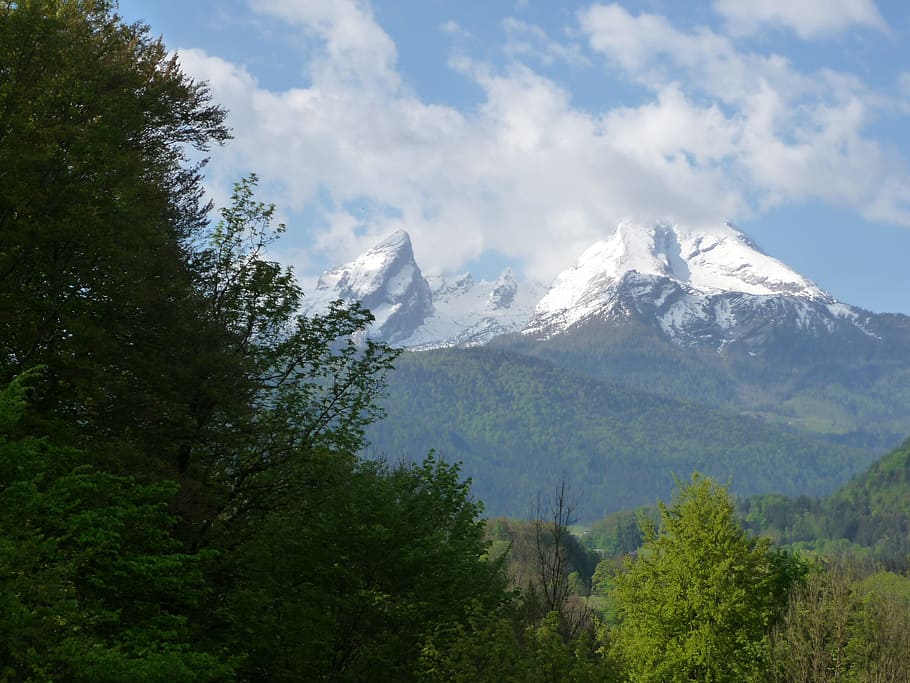 Mountains, Watzmann, Clouds, Snow, berchtesgadener land, germany HD wallpaper