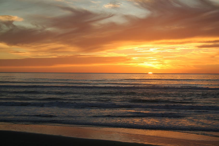 sunset, sea, orange, romantic, twilight, beach, red, holiday HD wallpaper