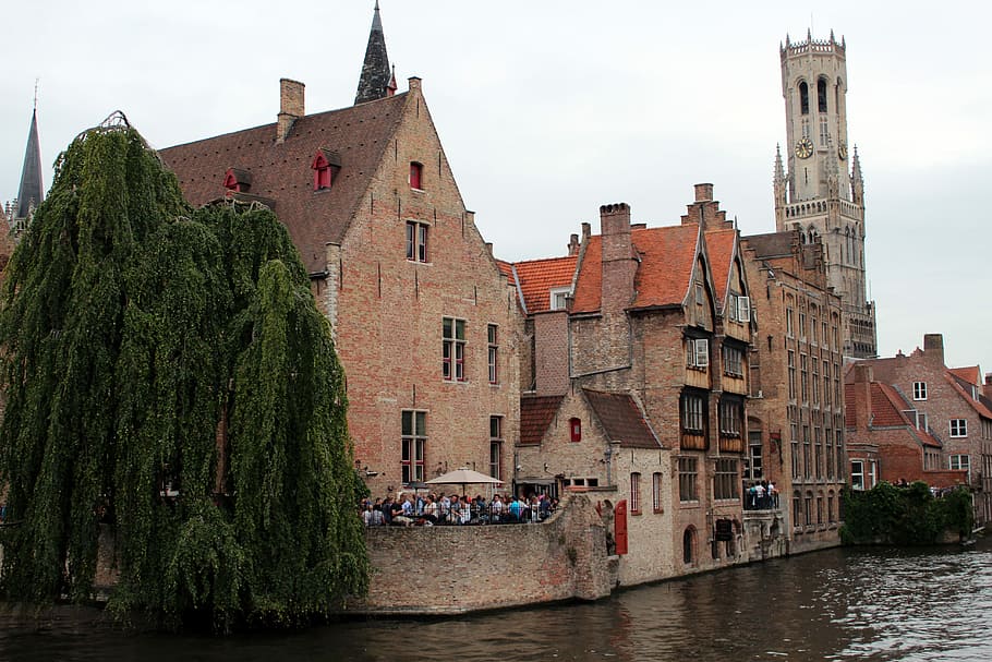 channel, water, architecture, facade, stones, stone wall, old HD wallpaper