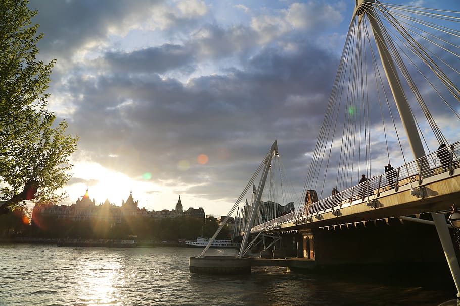 bridge, sunset, london, transportation, water, sky, nautical vessel HD wallpaper