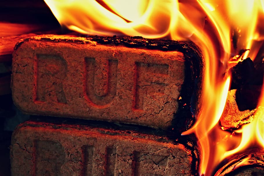 wooden, briquettes, burning, flame, the stove, the inscription, HD wallpaper