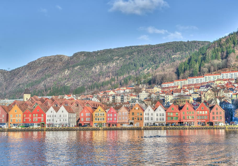city buildings, norway, bergen, coast, scandinavia, architecture