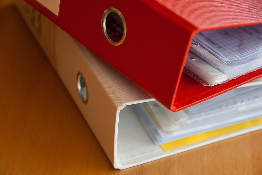 red and white book on brown wooden board, white album, workbook HD wallpaper