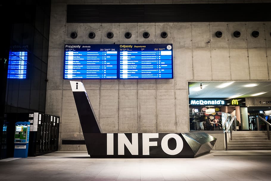 black Info standee, railway station, information, katowice HD wallpaper