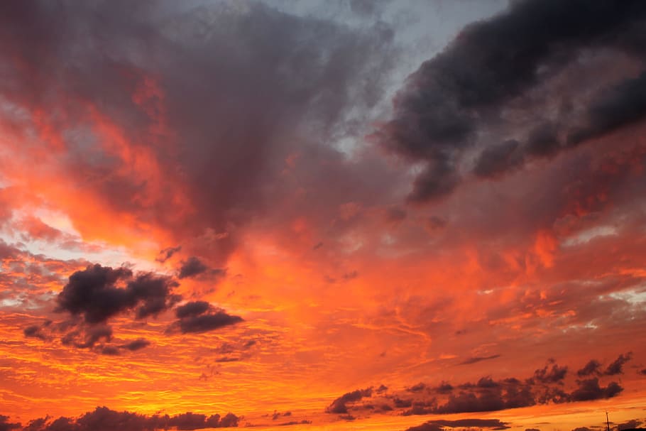 red and black clouds, evening sky, storm clouds, dramatic, orange HD wallpaper