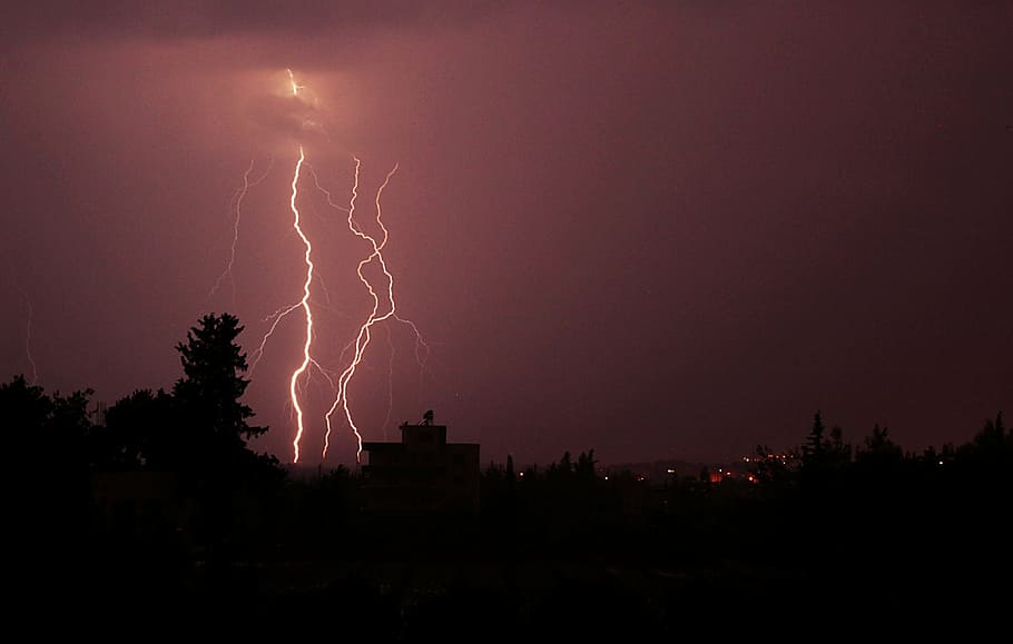 lightning, night, thunder, power in nature, storm, thunderstorm HD wallpaper
