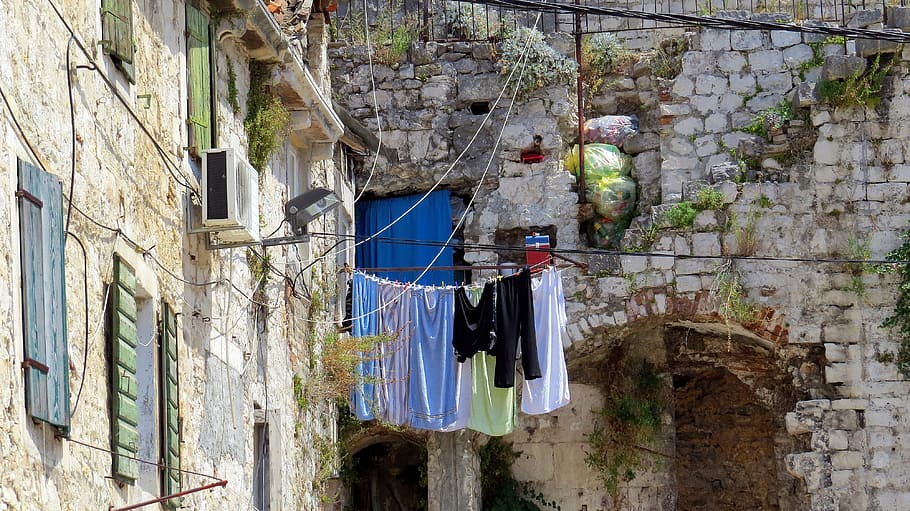 clothes hanging near wall, Lake Dusia, Old, Historical, Brick