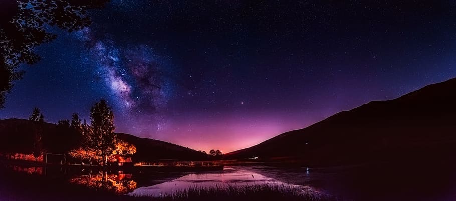 photo of body of water with trees during night time, lebanon HD wallpaper