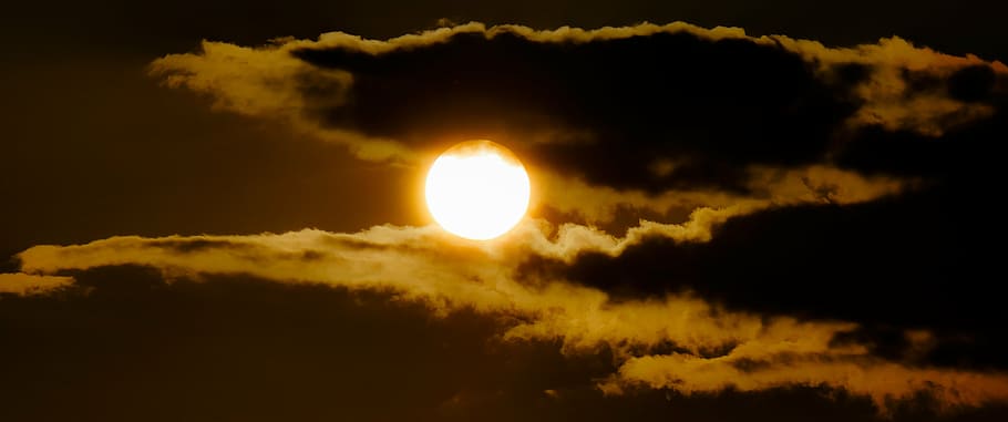 full moon and clouds, sunset, evening sun, abendstimmung, evening sky HD wallpaper