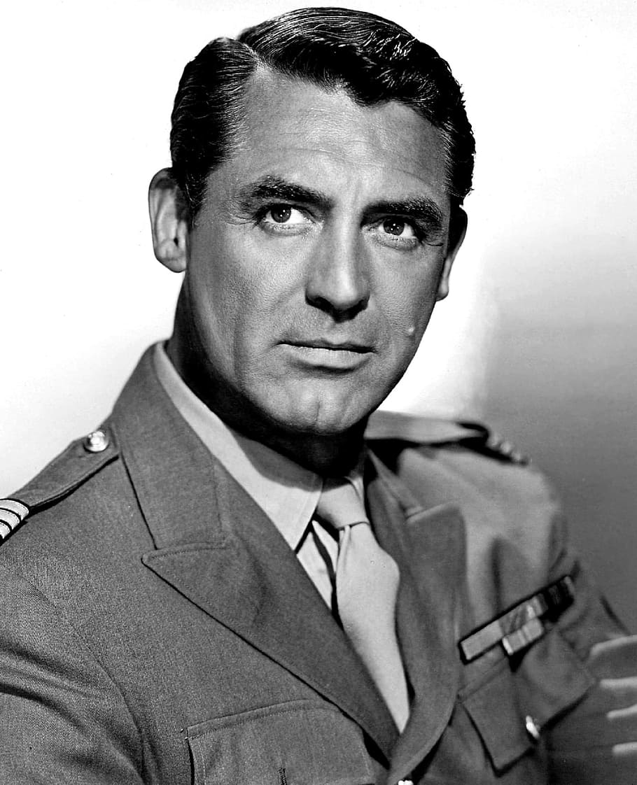 gray-scale photo of George Clooney in military suit, cary grant
