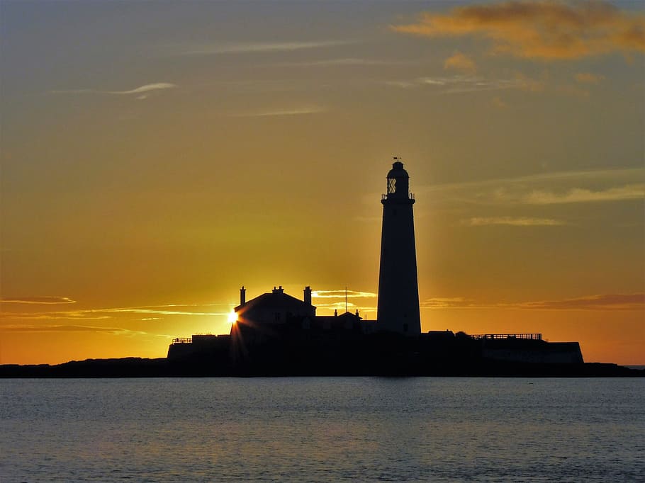 Sunrise, Lighthouse, Sea, sunset, dusk, night, tower, famous Place HD wallpaper