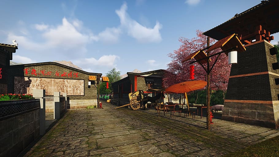 the ancient town, building renovation, design, effect picture HD wallpaper