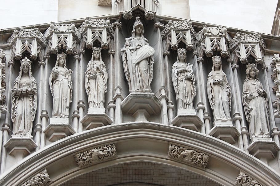 gray statues, Westminster, Abbey, Architecture, britain, building