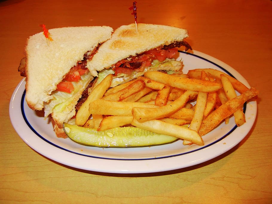 blt, bacon, lettuce, tomato, lunch, meal, snack, bread, meat HD wallpaper