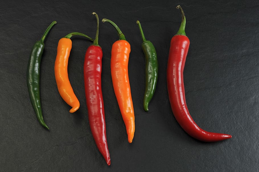 six bell peppers, chili, spicy, kitchen, sharp, food, season HD wallpaper