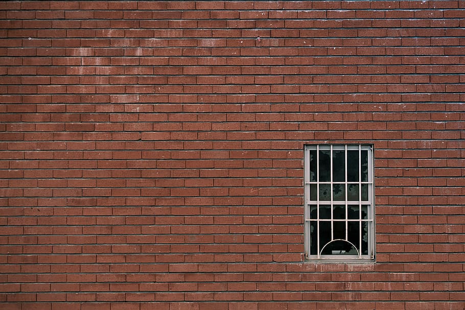 white window pane on brown concrete wall, brown brick wall with white metal window grills HD wallpaper