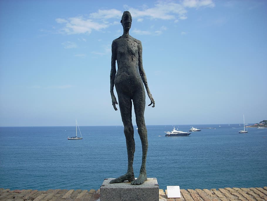 antibes, sea, blue, côte d'azur, statue, museum, water, sky, HD wallpaper