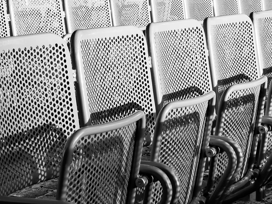 Chair, Seating, Audience, Architecture, line, iron, backgrounds HD wallpaper