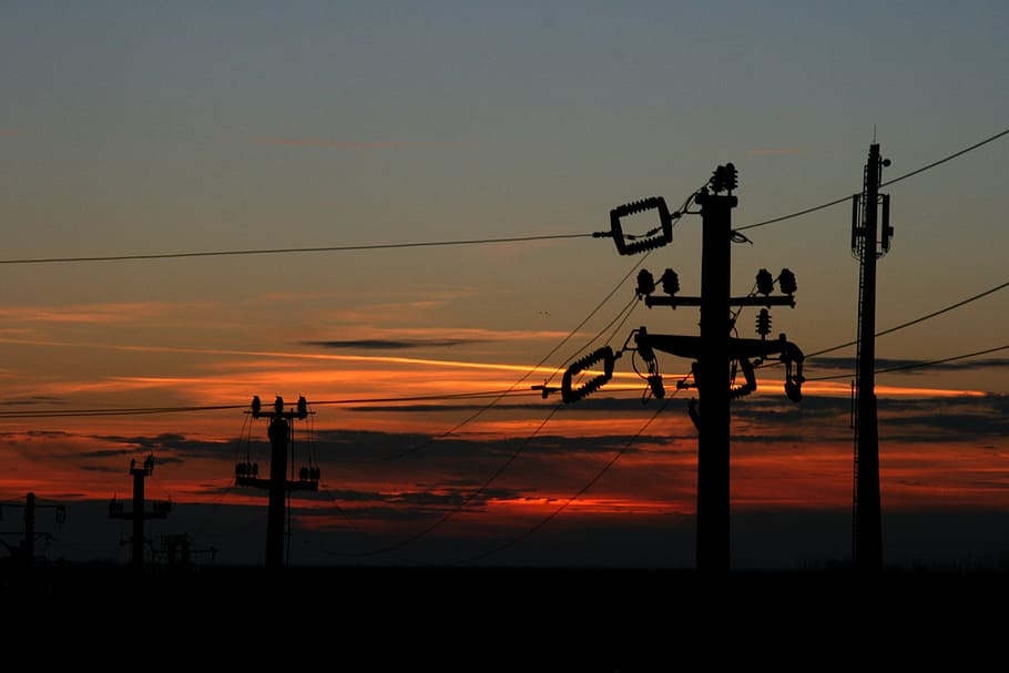 Pole, Sunset, Cloud, sky, red, in the evening, electricity HD wallpaper