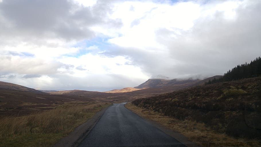 Mountains, Scotland, Clouds, Road, nature, alone, lonely, the way forward HD wallpaper