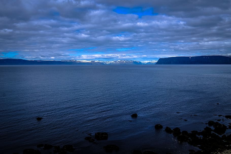 sea, mountains, nature, sky, beach, clouds, cloudy, environment HD wallpaper