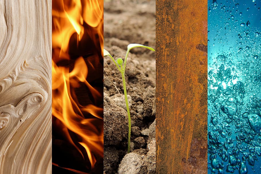 assorted close up photography, five elements, wood, fire, earth, HD wallpaper