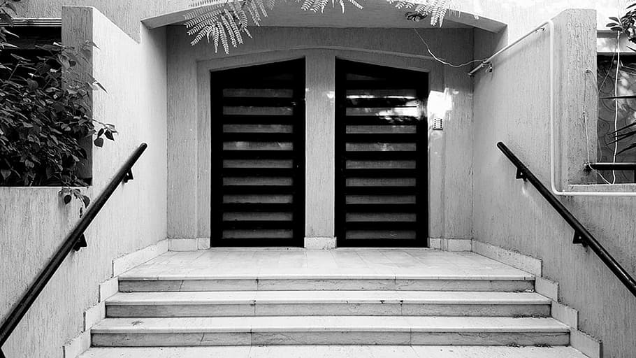 building, gate, outdoors, black, and, white, vintage, entrance HD wallpaper