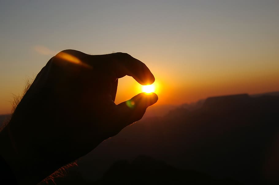sunset, evening, twilight, sky, human hand, human body part HD wallpaper