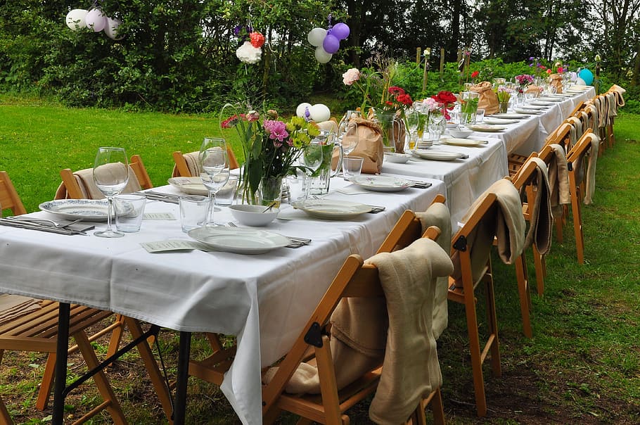 wedding, getting married, romantic, dinner, plant, table, chair HD wallpaper