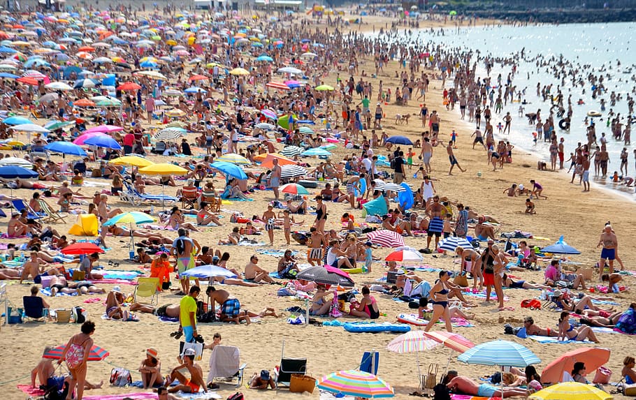 crowd of people on beach during daytime, World, Sun, large group of people HD wallpaper