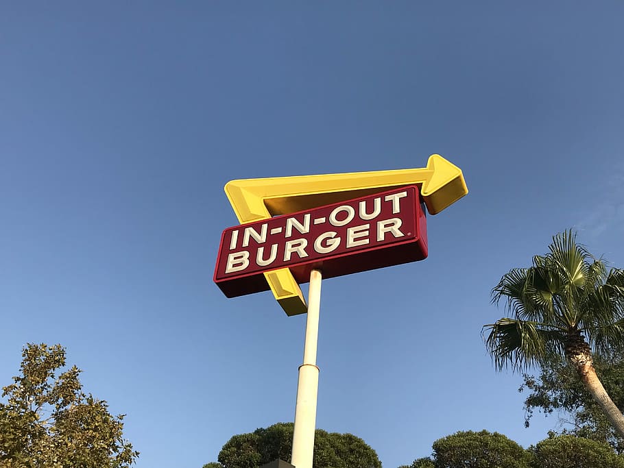 HD wallpaper: low-angle photo of In-n-Out Burger drive through signage