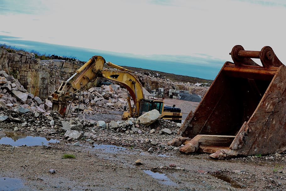 excavators, blade, construction machine, backhoe bucket, site HD wallpaper