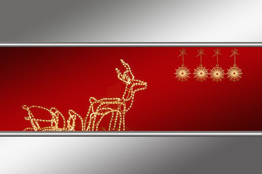 brown deer and lantern art, reindeer, view, digital, red, white HD wallpaper
