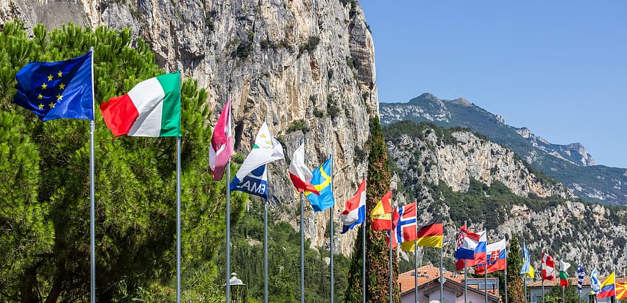 assorted-flags near cliff, Blow, Wind, Flutter, international HD wallpaper