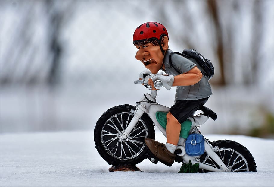 man riding on bicycle figurine, cyclists, cycling, mountain bike, HD wallpaper