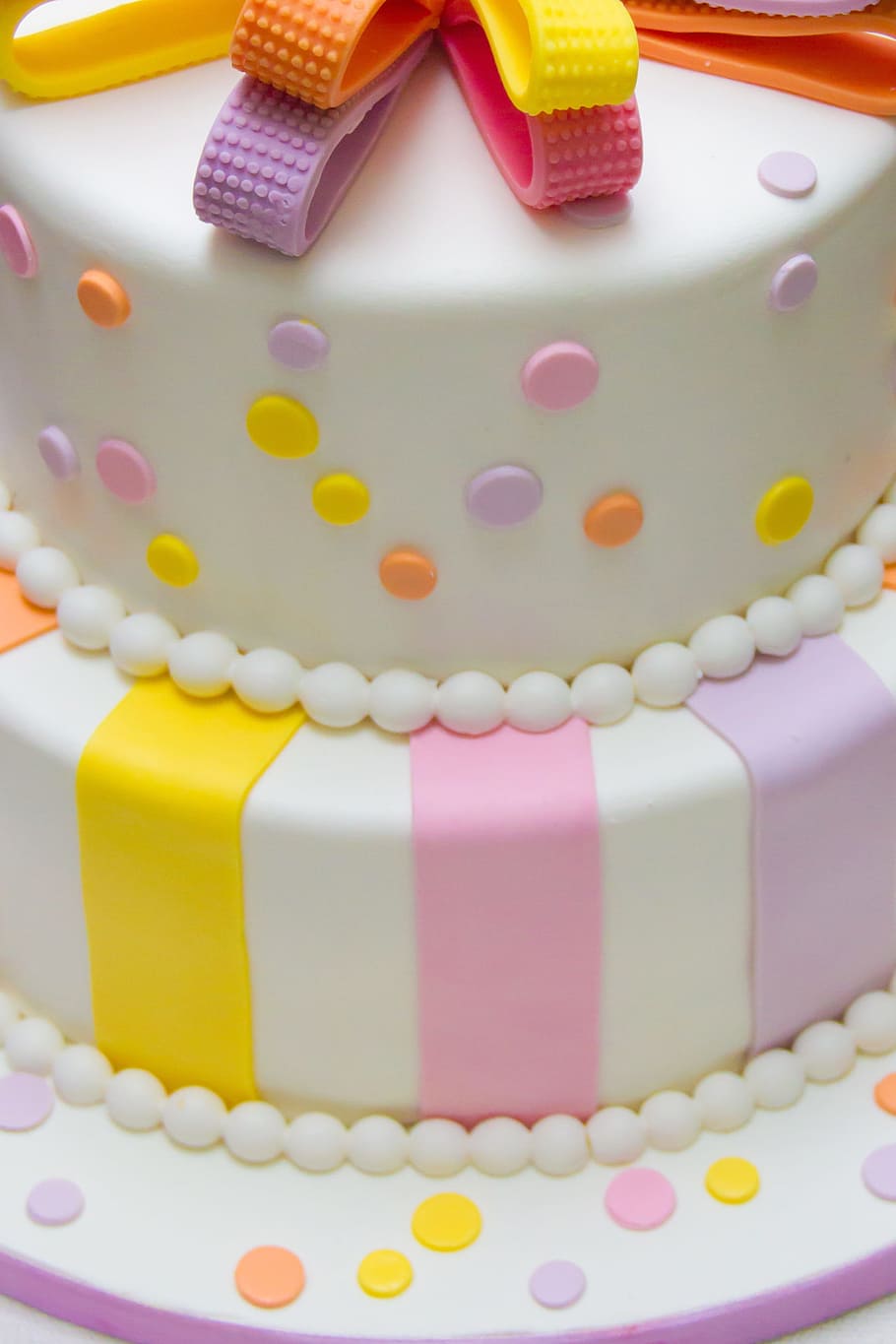 close-up photo of 2-tier fondant cake, cake background, food