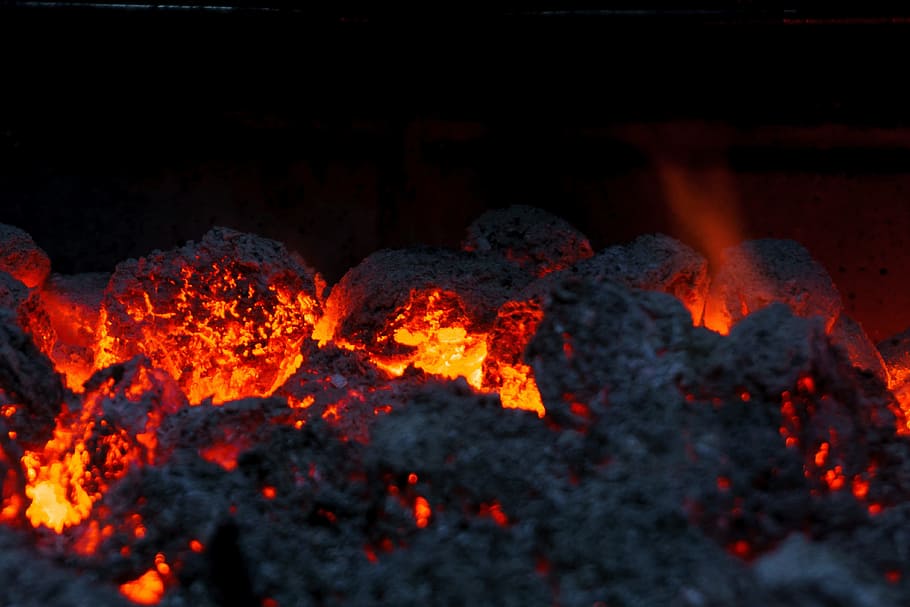 embers, charcoal, glow, burn, fire, red, evening, heat, hot, HD wallpaper