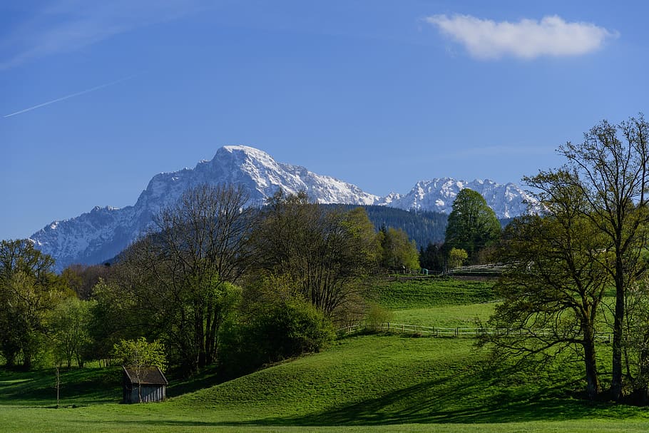 Spring, Mountains, Snow, Landscape, meadow, berchtesgadener land, HD wallpaper