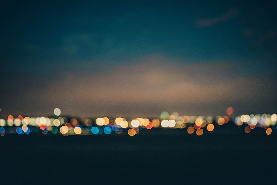 bokeh photography at sunset, night, sky, lights, dark, illuminated HD wallpaper