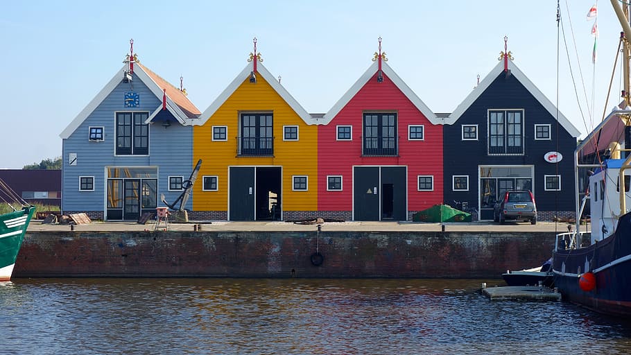 cottages, row, coloured, multicolour, colourful houses, warehouses HD wallpaper