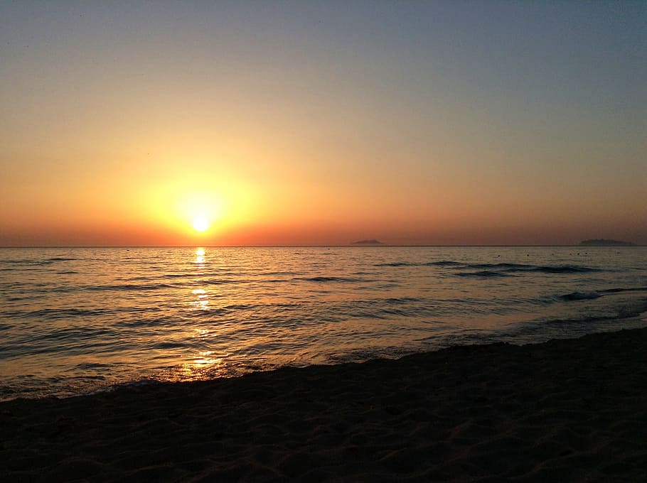 sunset, sea, horizon, water, sky, scenics - nature, beauty in nature HD wallpaper