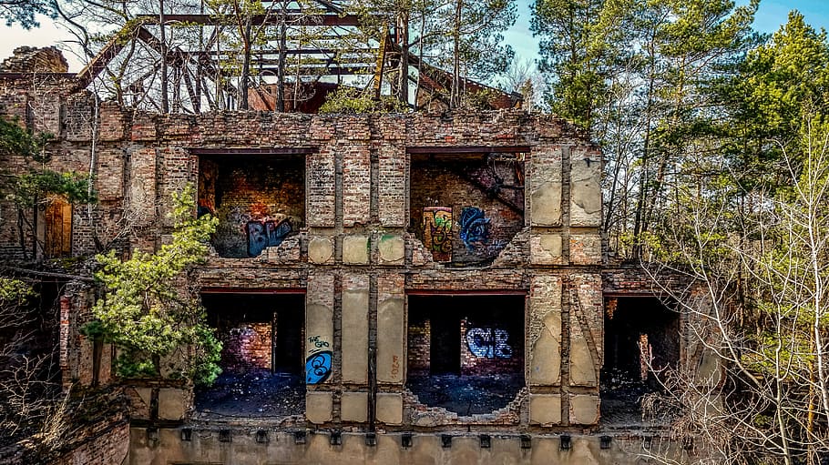 old, building, home, stone, window, brick, facade, leave, break up HD wallpaper