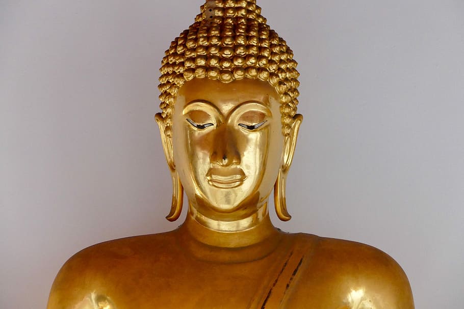 buddha, sculpture, statue, golden, religion, meditation, deity, HD wallpaper