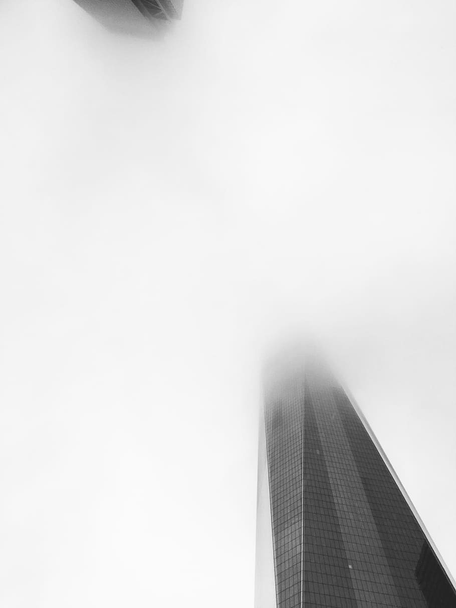 black building covered with fog, architecture, skyscraper, cloud HD wallpaper