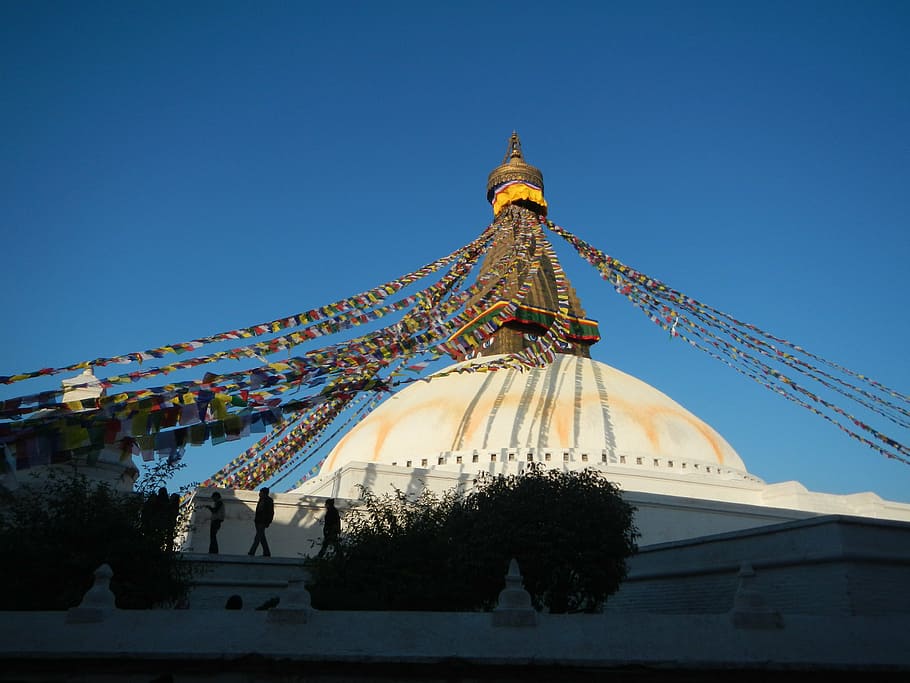 stupa, nepal, pray, prayer flags, buddhism, kathmandu, temple, HD wallpaper