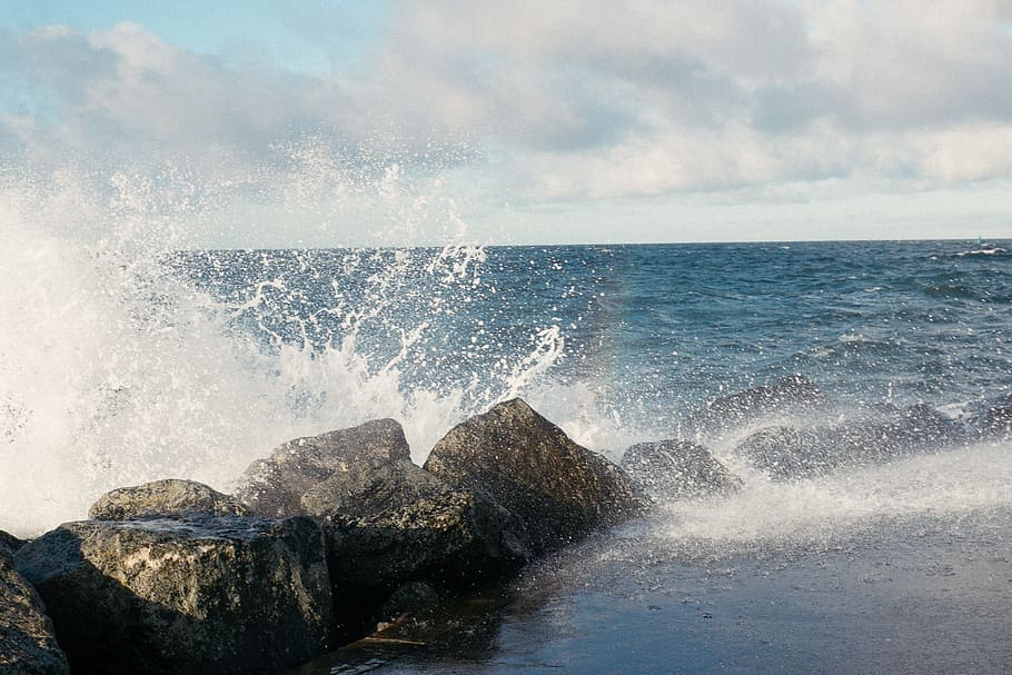 Breaking waves, nature, sea, water, coastline, rock - Object HD wallpaper