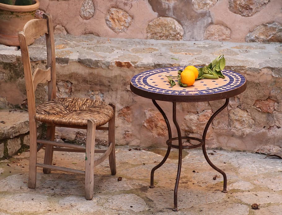 orange fruits on round brown patio table, still, rest, relaxation HD wallpaper