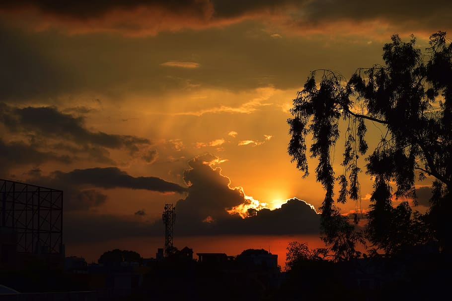 sunset, dawn, panoramic, dusk, evening, cloud, nature, light HD wallpaper